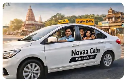 Happy customers arriving at destination with Novaa Cabs